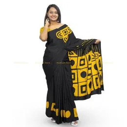 Black with Yellow Batik Saree Sri Lanka