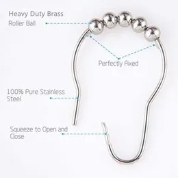 Gitesh Grip 5 Roller Ball Curtain Hooks Rings Thick Striped Stainless Steel Shower Curtain Hanger for Clothes- (Pack of 12 pcs)