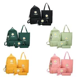 4 IN 1 CANVAS FLOWER PRINTING SCHOOL BAG