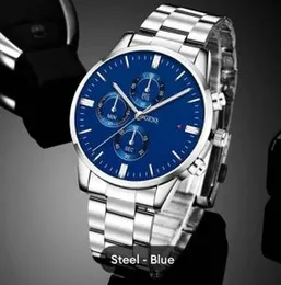 Stainless Steel Luxury Men Watch Quartz Analog Business Chain Casual Wrist blue Dial Watches For Boys and Gents watch