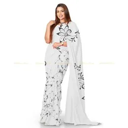 White With Black Batik Crack Cotton Printed Saree.
