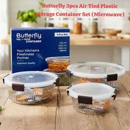 Butterfly 3pcs Air Tied Plastic Storage Container Set (Microwave)