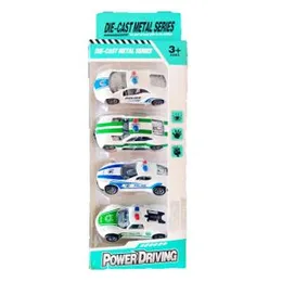 Die Cast Police Car Set - 4 Pcs High Quality Model Alloy Police Mini Cars for Kids Power Driving