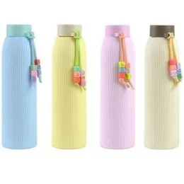 Cute Portable Fashion Glass Bottle Flask with Plastic Insulation - 400ml