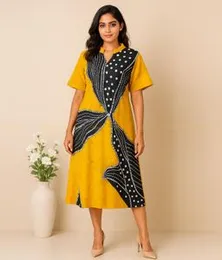 Yellow with Black & White Batik Dress 100A