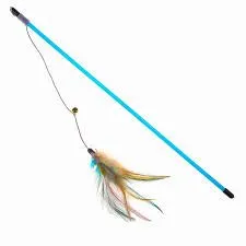 Pet Cat Toy Blue Rod Fishing Rod Chicken Feather Funny Cat Toys Stick Feather Color Random