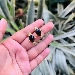 Gold Color Fisher Type Cute Small Stud Earrings with Black Pearl for Women & Girls