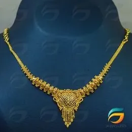 Party Wear Golden Gold Plated Necklace Short Thali Chain For Women.