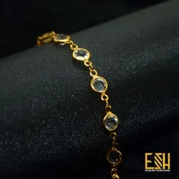 Gold plated Small Round White Stone Bracelet 18cm