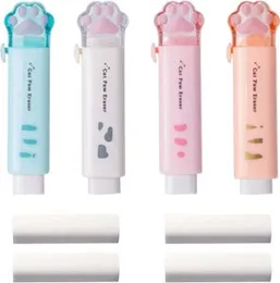 Cat Paw Shaped Cute Erasers 1 Pcs Retractable Kawaii Eraser with 2 Pcs Paper mate Eraser Refills Push Pull Design Eraser for Kids Girls Cat Rubber Aes