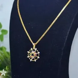 Gold Plated 2.8mm Bismark Chain With Diamond And Ruby  Pendant With colour Stone For Women.