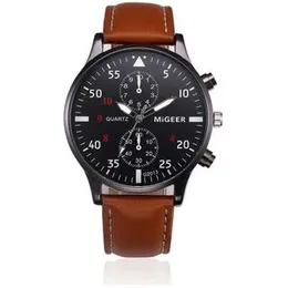 MIGEER Luxury Black Men Leather Strap Brown Watch