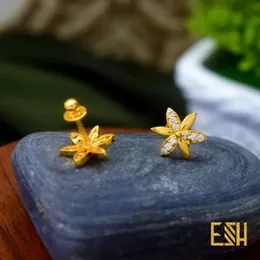 Gold Plated Stylish Flower Theme Small Stud Earrings with Stones for Women & Girls