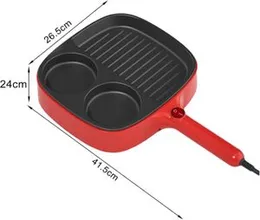 3 in 1 Electric Omelette Pan Barbecue Pan Skillet with Handle Household Cookware Appliance Safety Breakfast Cooker Fish Toast Steak, Pink
