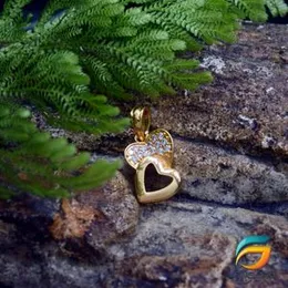 Gold Plated Double Heart Pendant With White Stone For Ladies Fashion Stylish Rich Look Pendant For Women.