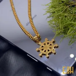 Gold Plated 24 Inch Long 5MM Albert Chain with Dharma Chakra Pendant for Gents