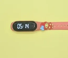 Kids digital LED Wristwatch with Cartoon Red Girl Strap - Adjustable silicone Band, Time Display