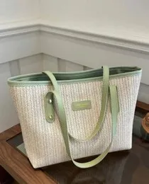 Trendy Summer Weave Straw Bag Leisure Casual Straw Shoulder Bag Solid Colour Straw Tote Bag for Ladies/Girls