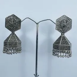 Noir Silver Jimikki Chandbali Jhumka Earrings