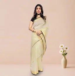 Butter With Gold & Black ORGANZA COTTON