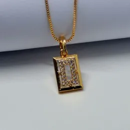Gold Plated Chain  With Medium Box Pendant with stone for Women