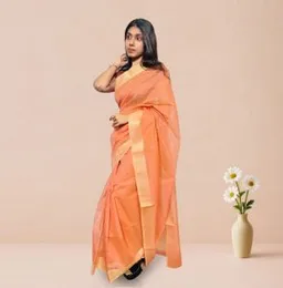 Cosmic orange With Gold Boarder ORGANZA COTTON