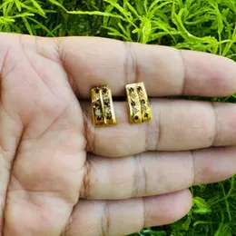Gold Plated Beautiful Shield Theme Earrings with Two-Line White & Maroon Stones for Women