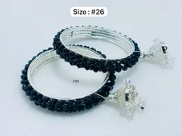2 Pcs Beaded bangles with silver jhumka-style accents, size 26.
