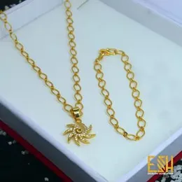 ESH Gold Plated Fashion Stylish 18/24 Inch Link Chain with Star Sun Theme Pendant & Bracelet Set for Women