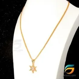 Gold Plated Guaranteed 18/24 inch 02mm Bismark Chain with Star Pendant Necklace for ladies.