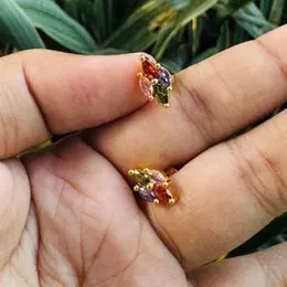 Gold plated beautiful rhombus shape stud earring with multi stone foe women and girl