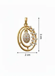 Gold Plated 3 Oval Layer Design Medium Pendant with White Stone for Women