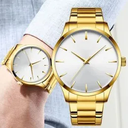 Stainless Steel Luxury Men Watch Quartz Analog Business Chain Casual Wrist Dial Watches For Boys and Gents Black White Silver Gold