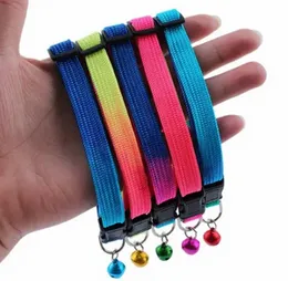 1 Pcs Small Dog & Cat Necktie Collar Multicolour Rainbow Nylon Adjustable Collar with Bell for All Breed Pet Puppy Kitty Nylon Collar