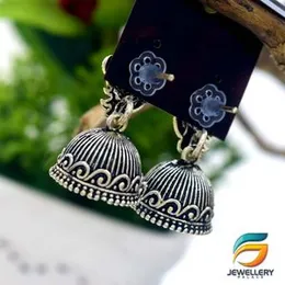 Black Silver Plated Jimikki Earrings Peacock Design With White Stone For Women.