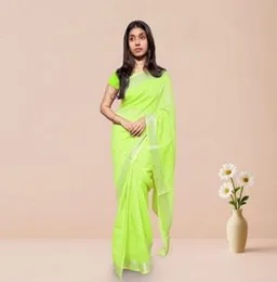 Luminas Green With Silver Border ORGANZA COTTON