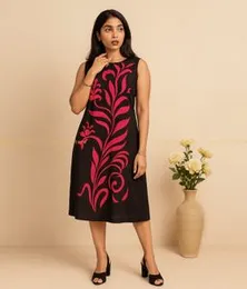 Black With Magenta Batik Dress