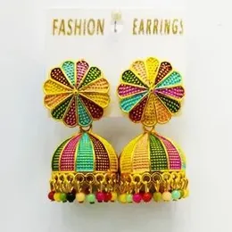 Traditional Rainbow Colour Round Head Earring Chacedony Brass Jhumki Earring For Women.