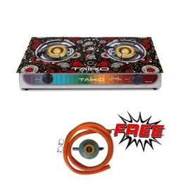 TAIKO 2 Burner Glass Top Gas Cooker with Free Taiko L.P Gas Regulator With Gas Hose - 1 year full warranty