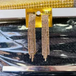 Gold Color Cute Long Tassel Drop Earrings with Sparkly Rhinestone Crystal White Stone for Women and Girls