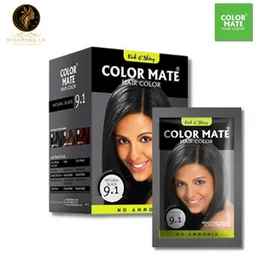 COLOR MATE No Ammonia Hair Black Color (9.1) - 5 Packs
