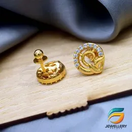 Gold Plated Stylish Beautiful Small Earring With White Stone for Women and Girls Screw Back.
