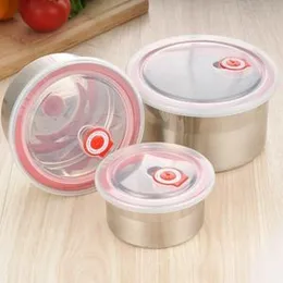 Kitchen Airtight Stainless Steel Anti-leak Round Shape Lunch Box Food Storage Box Fridge Food Containers.