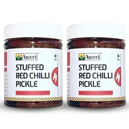 Aweri Stuffed Red Chili Pickle (800g): Seasonal Delight | Midly Spicy | 100% Natural Homemade Taste | Made with Cold Pressed Mustard Oil | Hygienic Pr