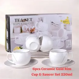 220ml 6pcs Ceramic Gold Rim Cup & Saucer