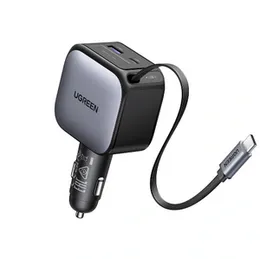 UGREEN 60W Retractable Cable With Type-C+USB Car Charger â EC602 - 55212B
