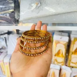 Dull Gold Color Cute Bangle with White Stones for Baby, Girls & Women