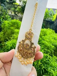 Dull gold color flower design 01beautiful nalal theli with gold stone and pearl beaded hair ornament for women and girl gift item for women