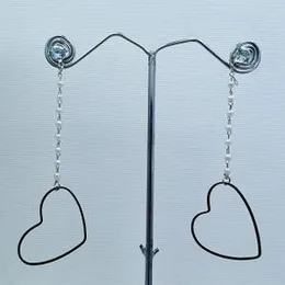 Black Heart Silver Long Tassel Pearl Drop Earrings with Tiny Pearl Chain