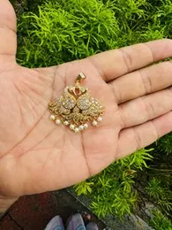 Gold Plated Hansaputtuwa Pendant with White Stone & Pearl Drop for Women & Girls